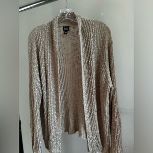 EILEEN FISHER Cotton Linen Ribbed Slub Open Front Long Sleeve Beige. Size L